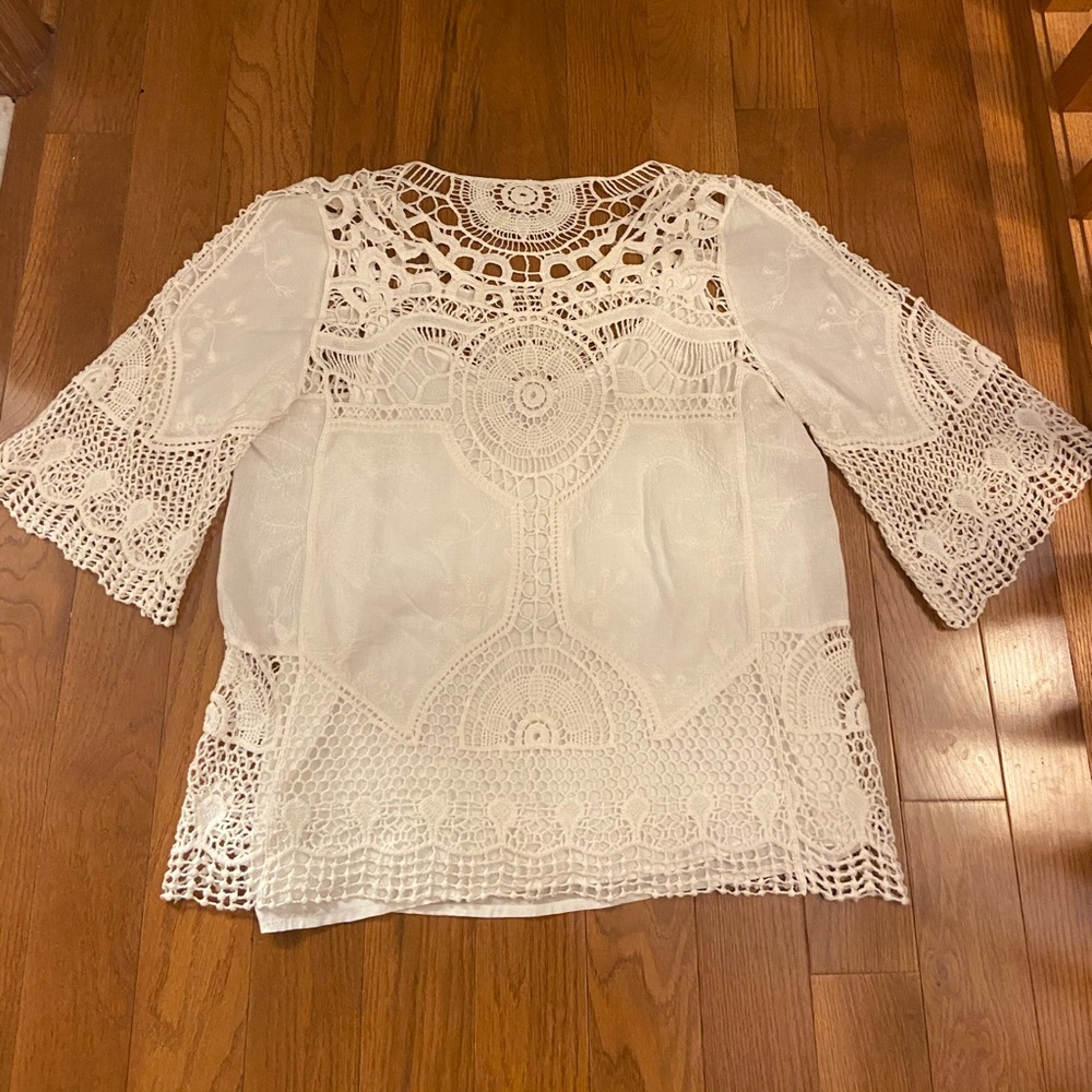 Skies Are Blue Crocheted Blouse Set